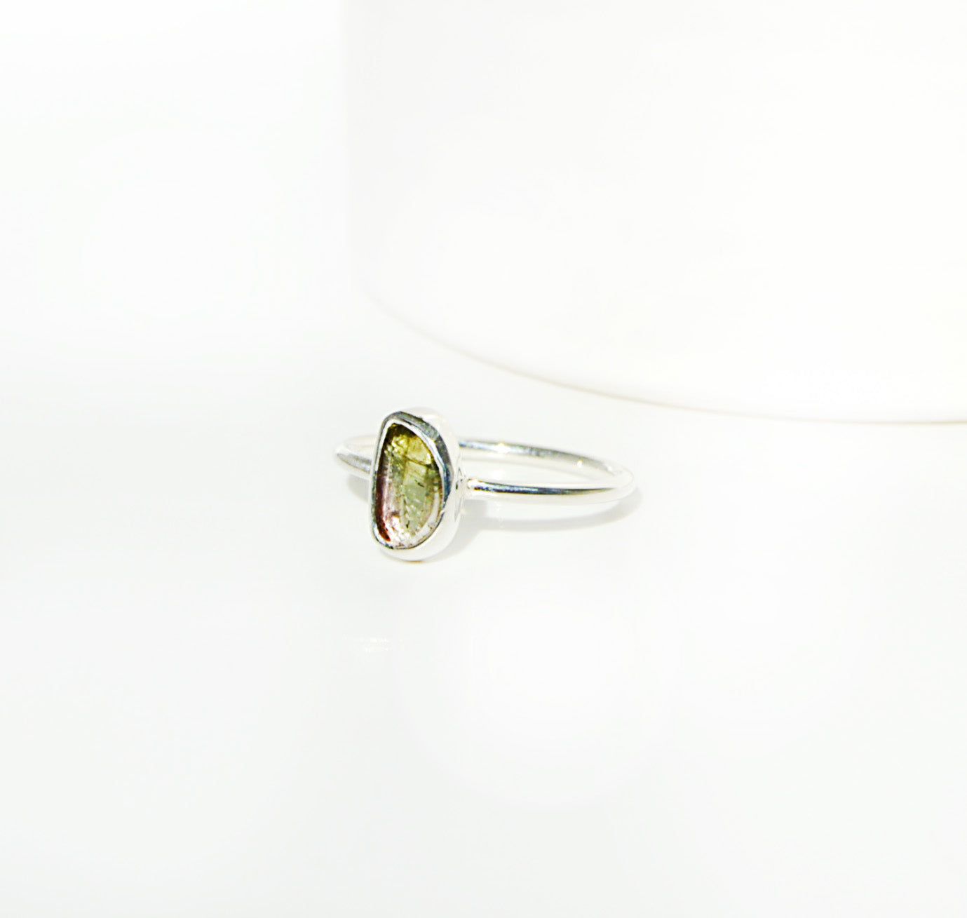 Tourmaline ring, size 9, handmade, sterling silver, watermelon tourmaline