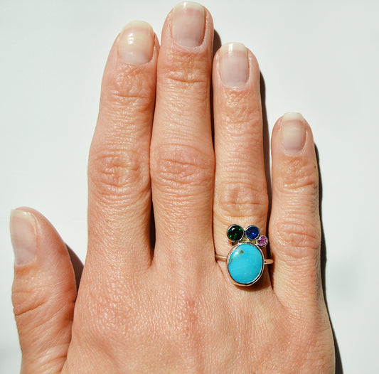Turquoise Peacock Ring with Accent Stones Size 6