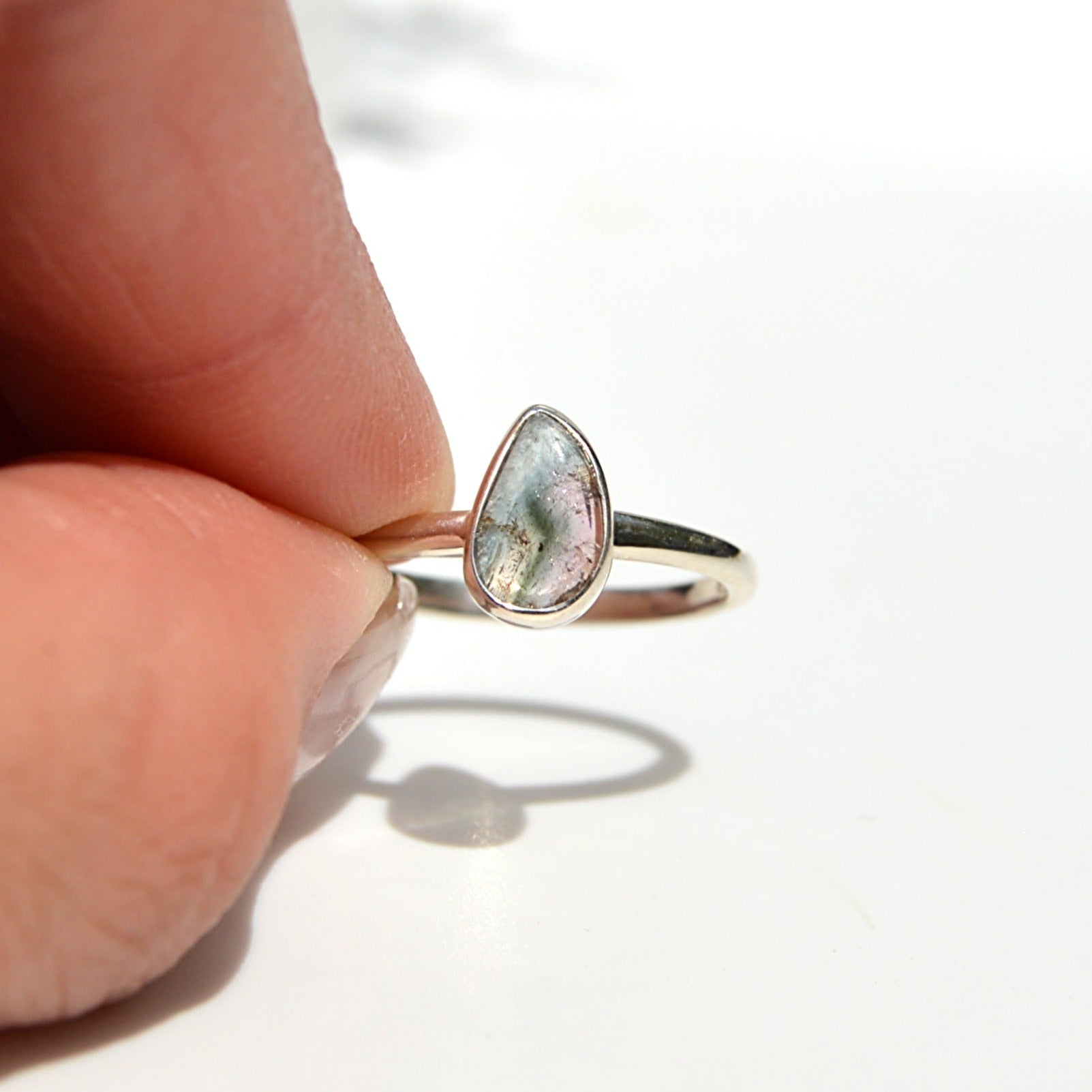 JeniMarie Jewelry with a unique and rare pastel colored watermelon tourmaline ring set in .925 sterling silver. 