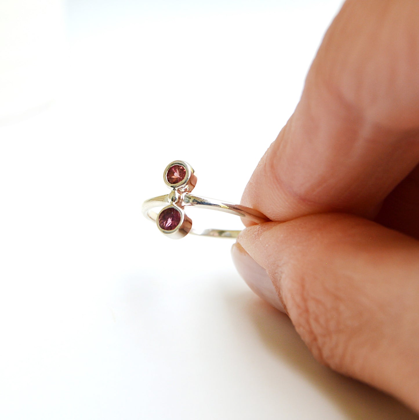 JeniMarie Jewelry watermelon tourmaline ring tube set stones in sterling silver. 