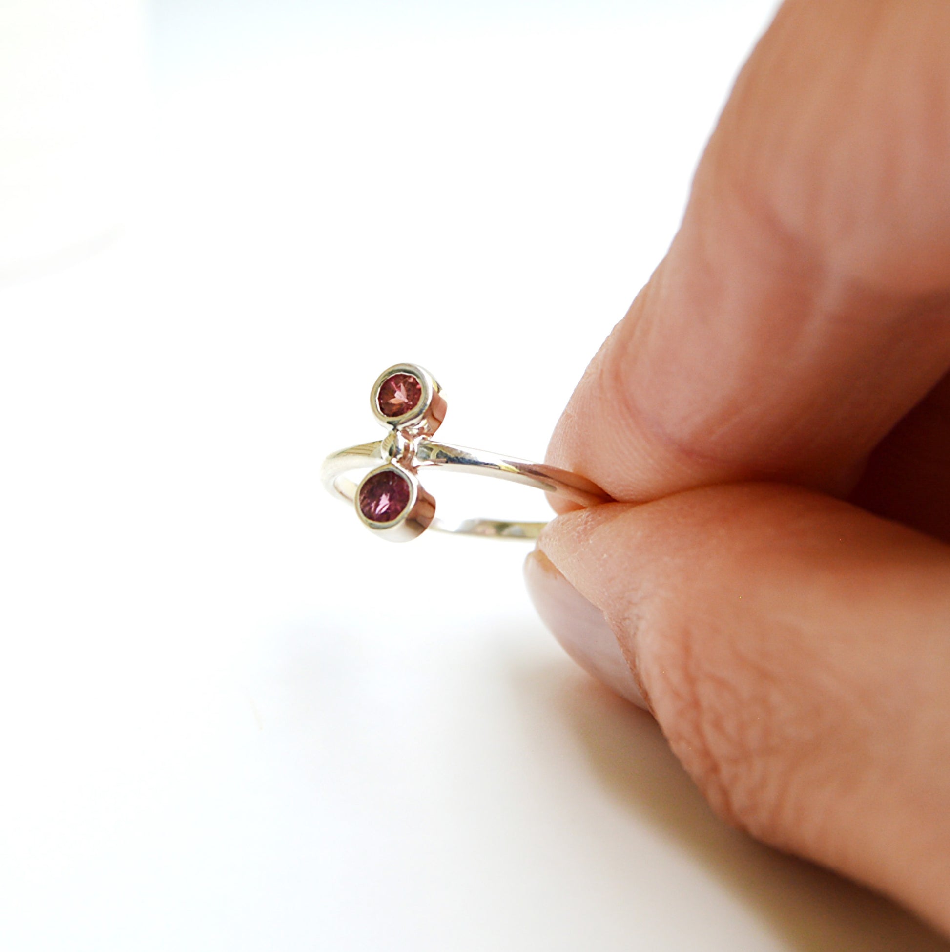 JeniMarie Jewelry watermelon tourmaline ring tube set stones in sterling silver. 