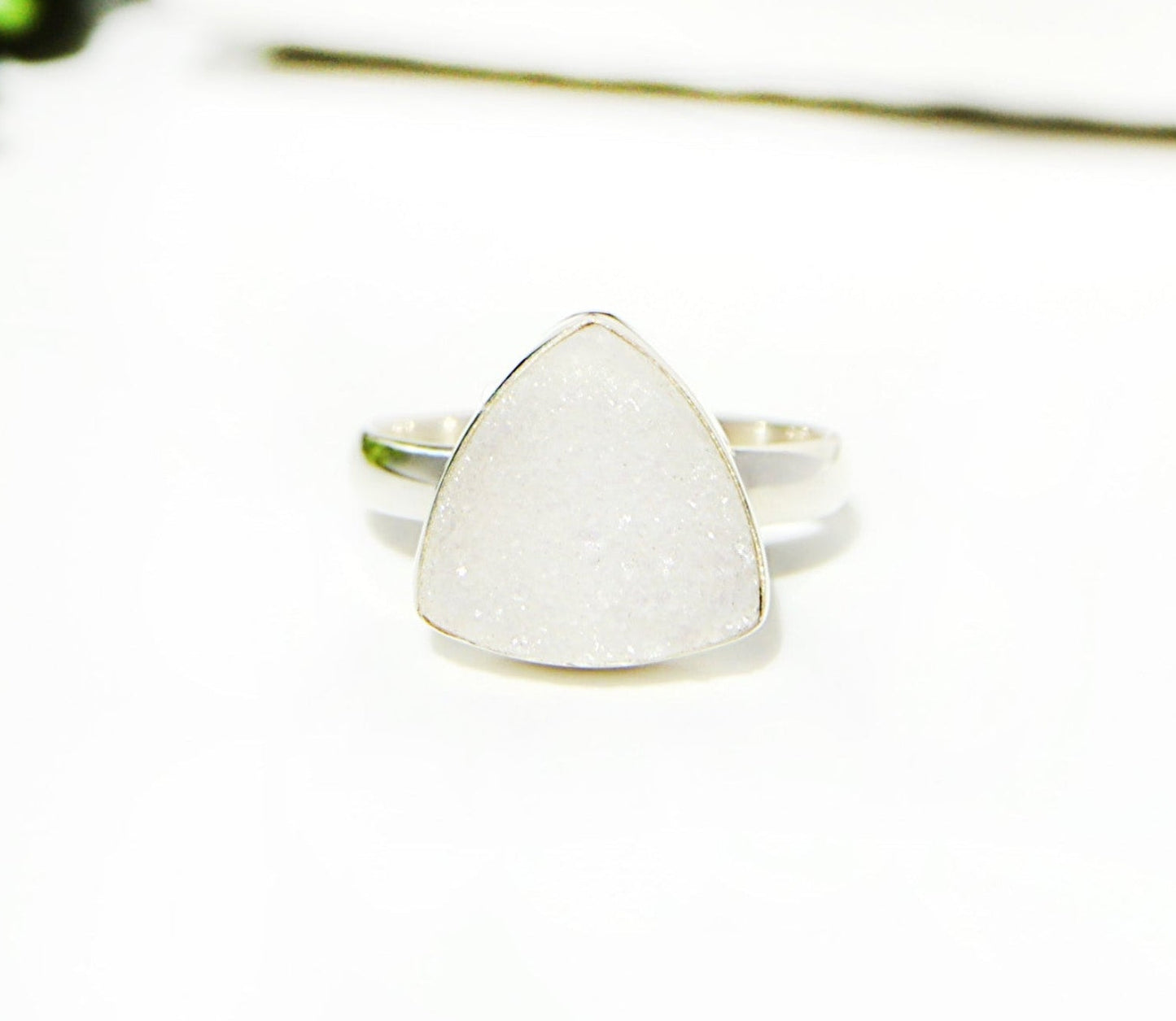 Triangular white duzy stone ring with sterling silver band by JeniMarie size 7