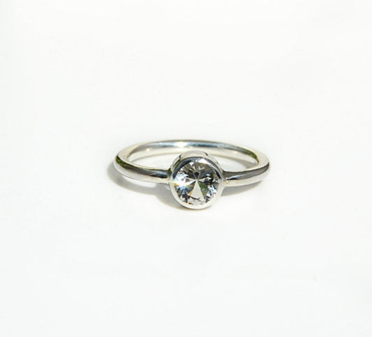 White Topaz Tube Set Ring