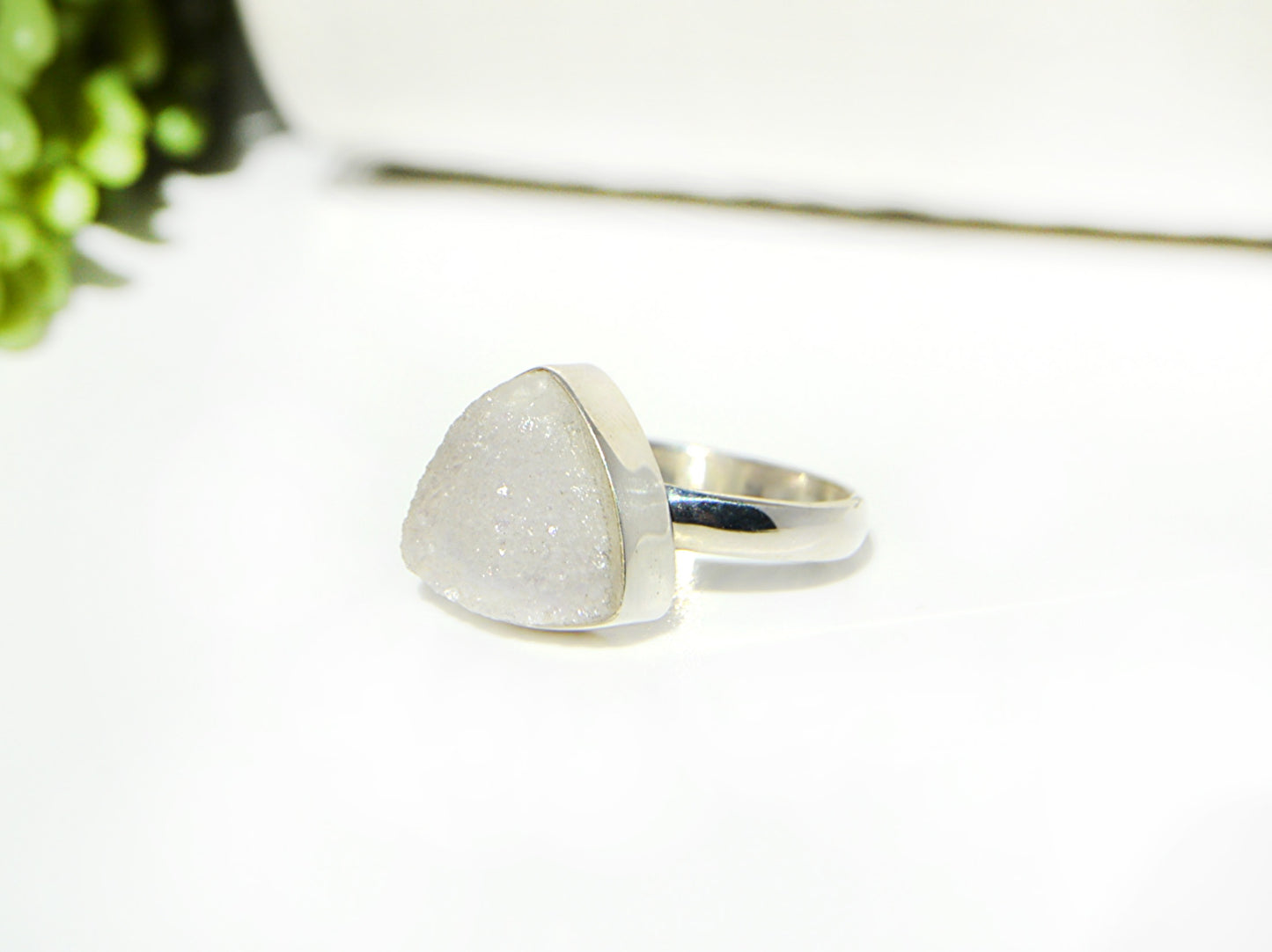 White Druzy Ring Size 7