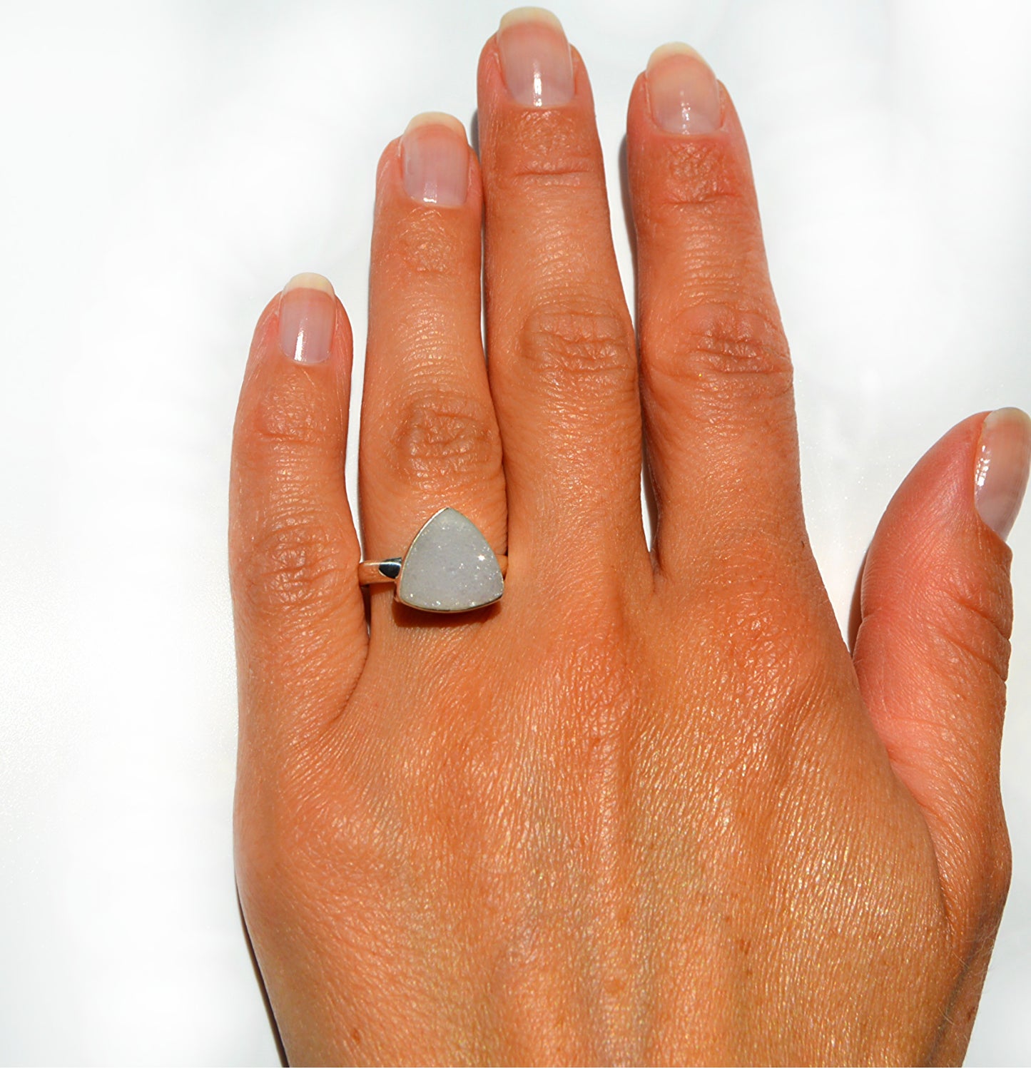 White Druzy Ring Size 7