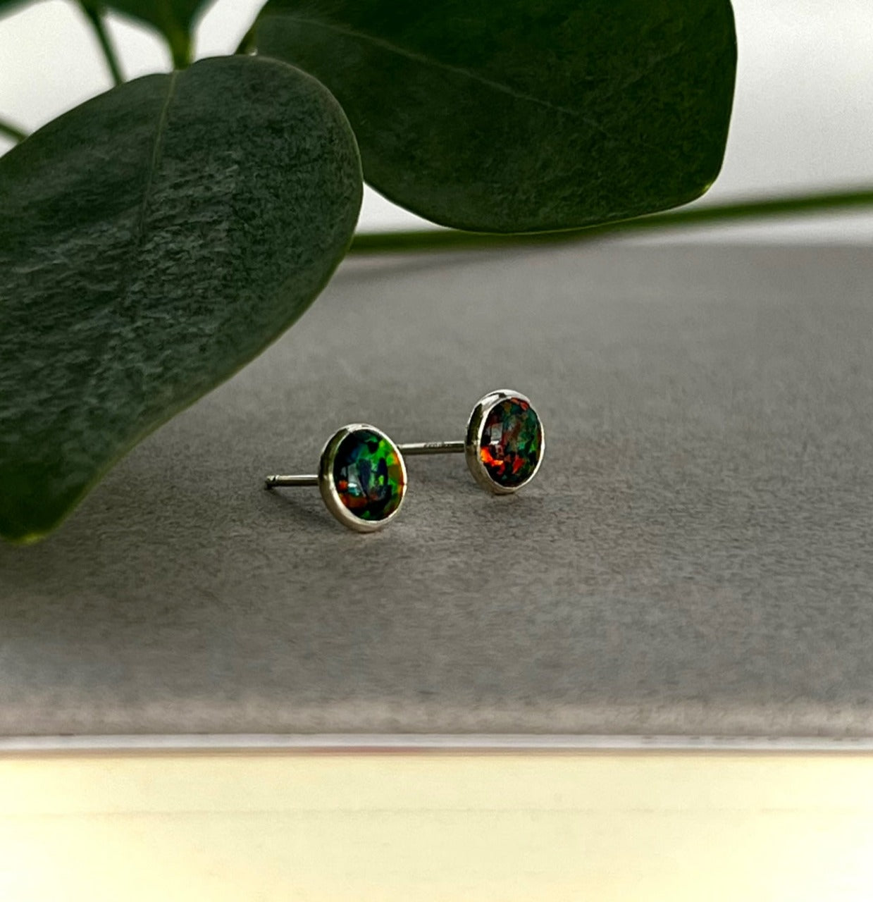 Black Opal Stud Earrings