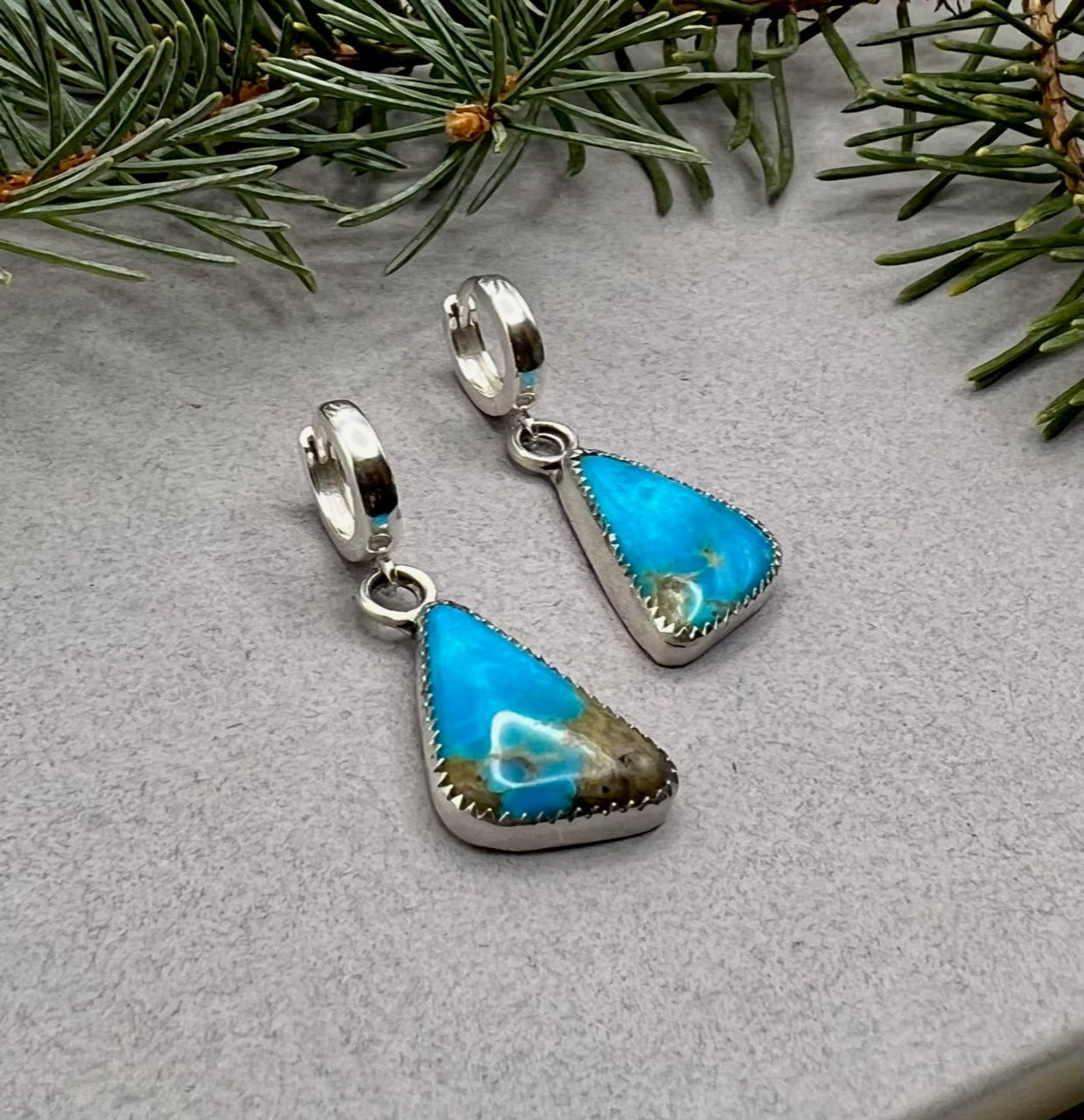 Blue Turquoise Dangle Earrings with Serrated Bezel