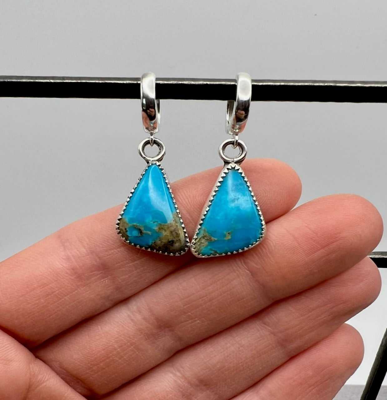 Blue Turquoise Dangle Earrings with Serrated Bezel